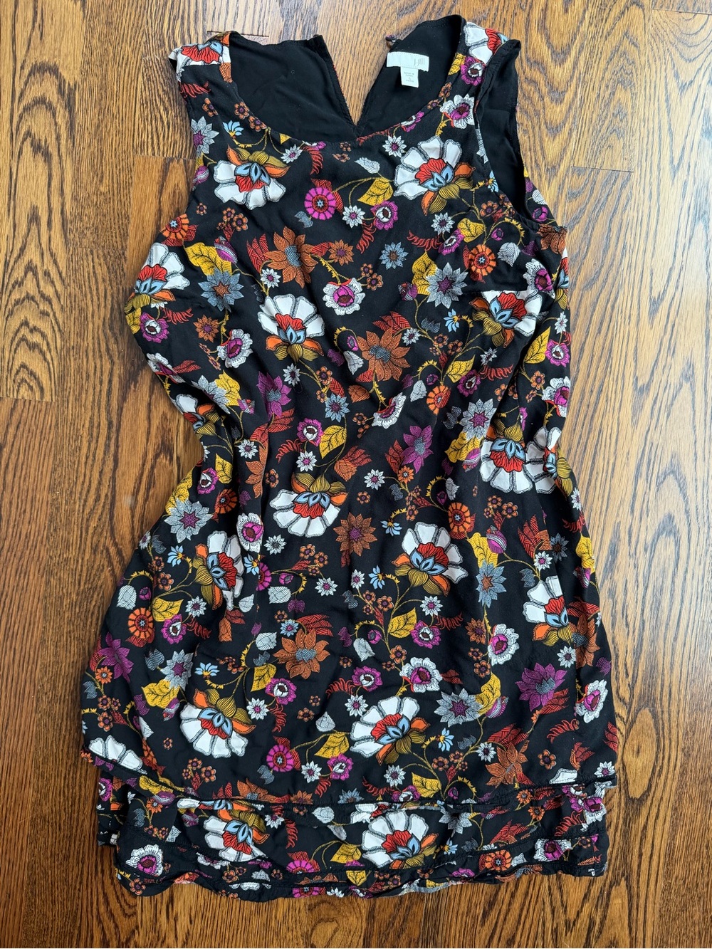 J. Jill Black Floral Shift Bohemian Laced Sleeveless Dress